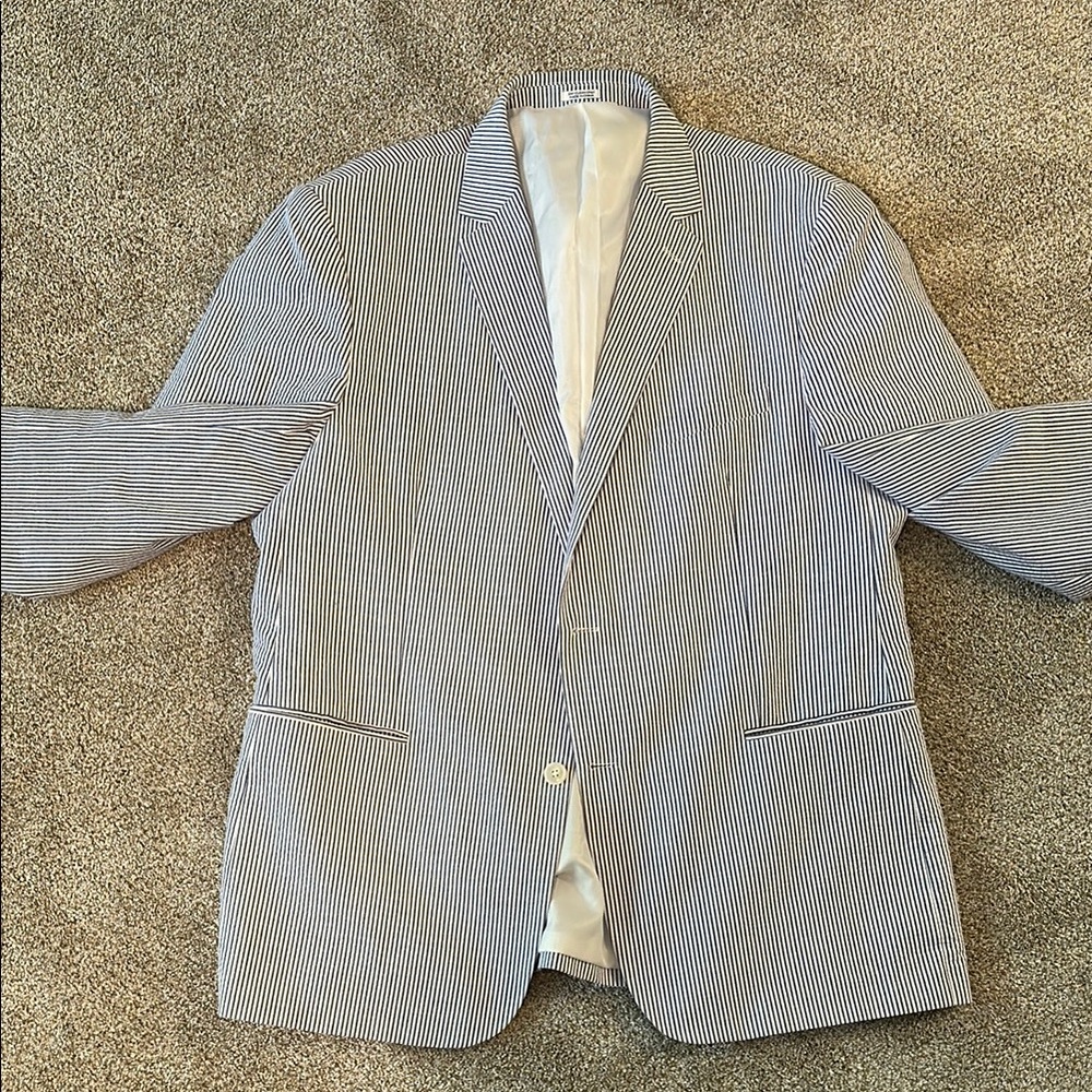 Saddlebred 46L Seersucker Classic Striped Blazer Blue White